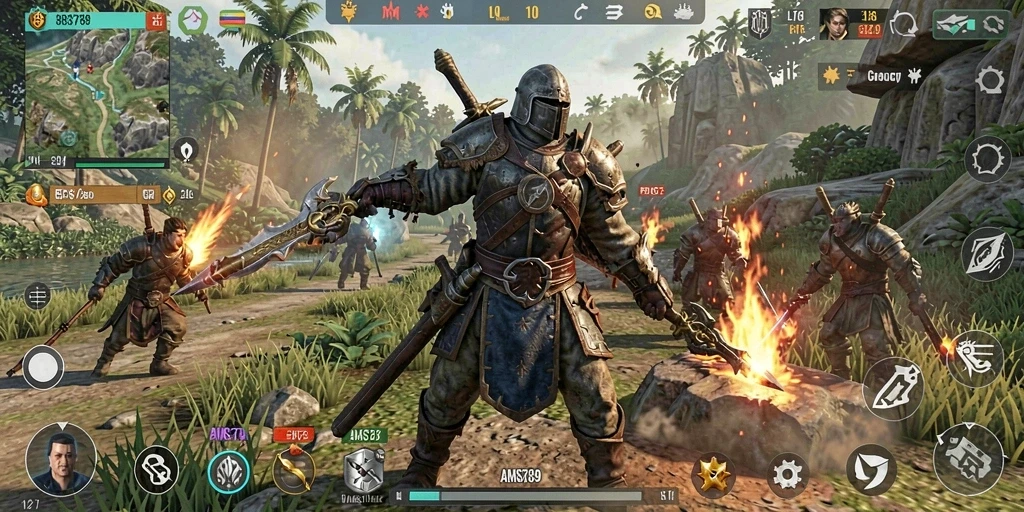 Tampilan gameplay strategis dan pembangunan kerajaan di AMS789.