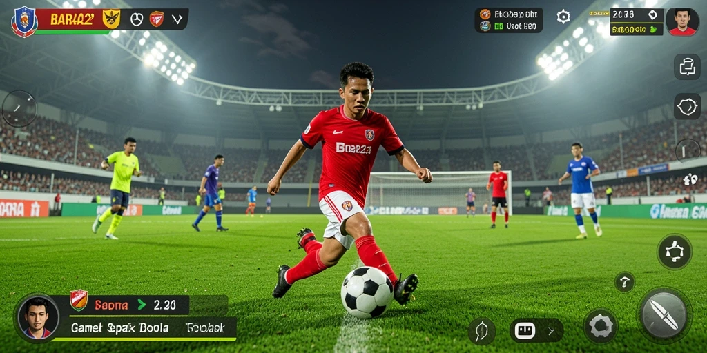 Screenshot gameplay BARA22 menampilkan aksi seru di lapangan sepak bola.