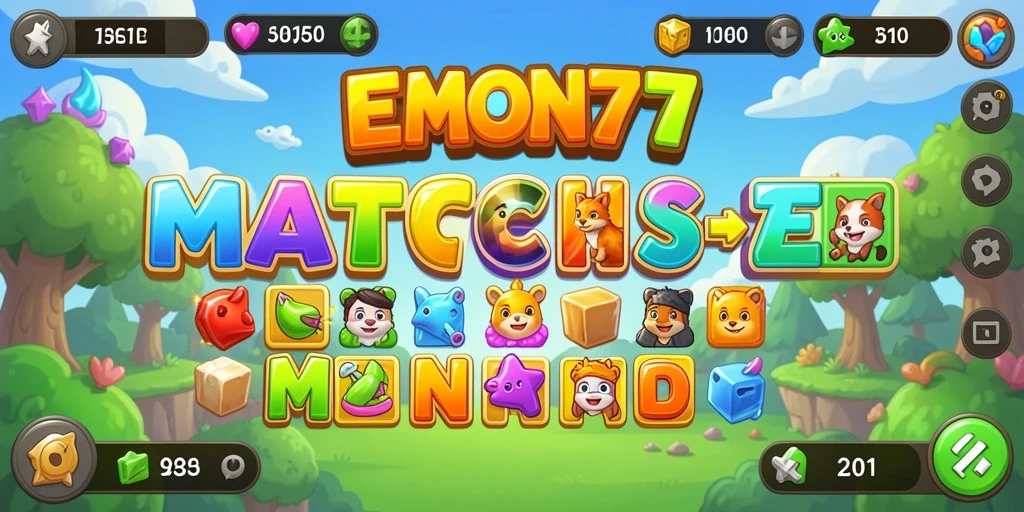 Tangkapan layar EMON77 dengan gameplay Match-3 yang mengasyikkan.