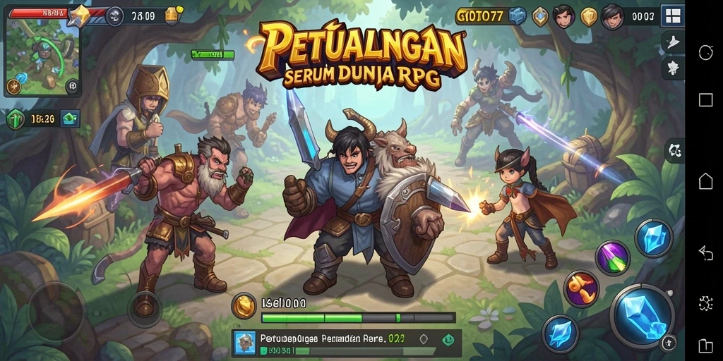 Screenshot utama GOTO77 menampilkan pertarungan seru di dalam dunia RPG.