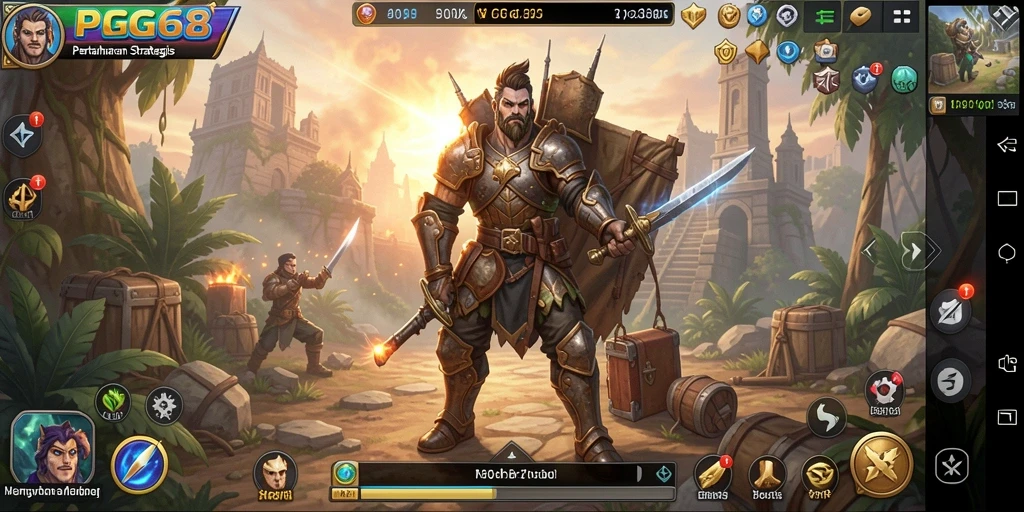 Tangkapan layar utama dari PGG68 yang menunjukkan aksi Tower Defense.