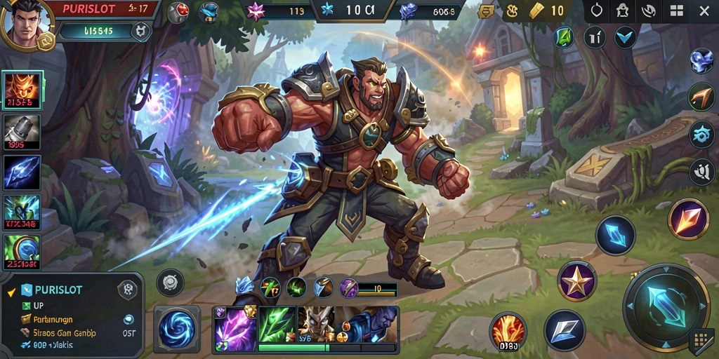 Gameplay seru dan strategis di dalam PURISLOT, menampilkan pertarungan antar karakter.