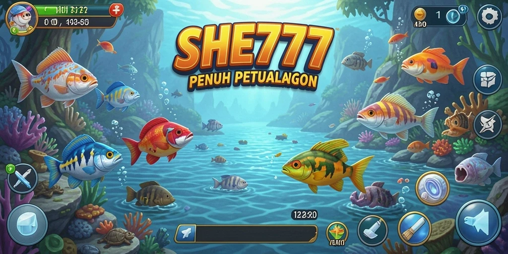 Tampilan gameplay SHE777 dengan grafis memikat saat memancing.