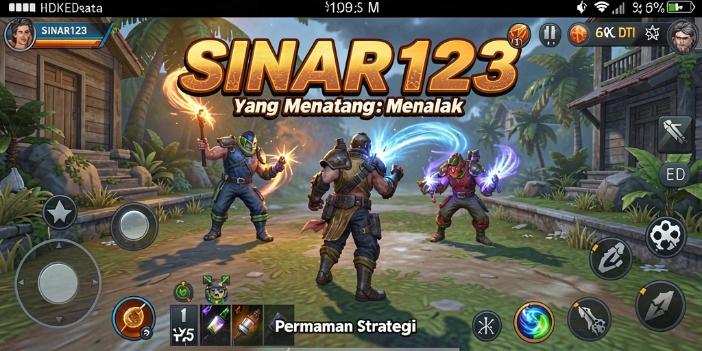 Screenshot utama SINAR123 menampilkan aksi pertempuran strategis yang menegangkan.