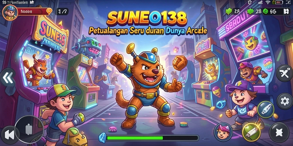 Screenshot utama SUNEO138 menunjukkan gameplay Arcade yang seru dan penuh warna.